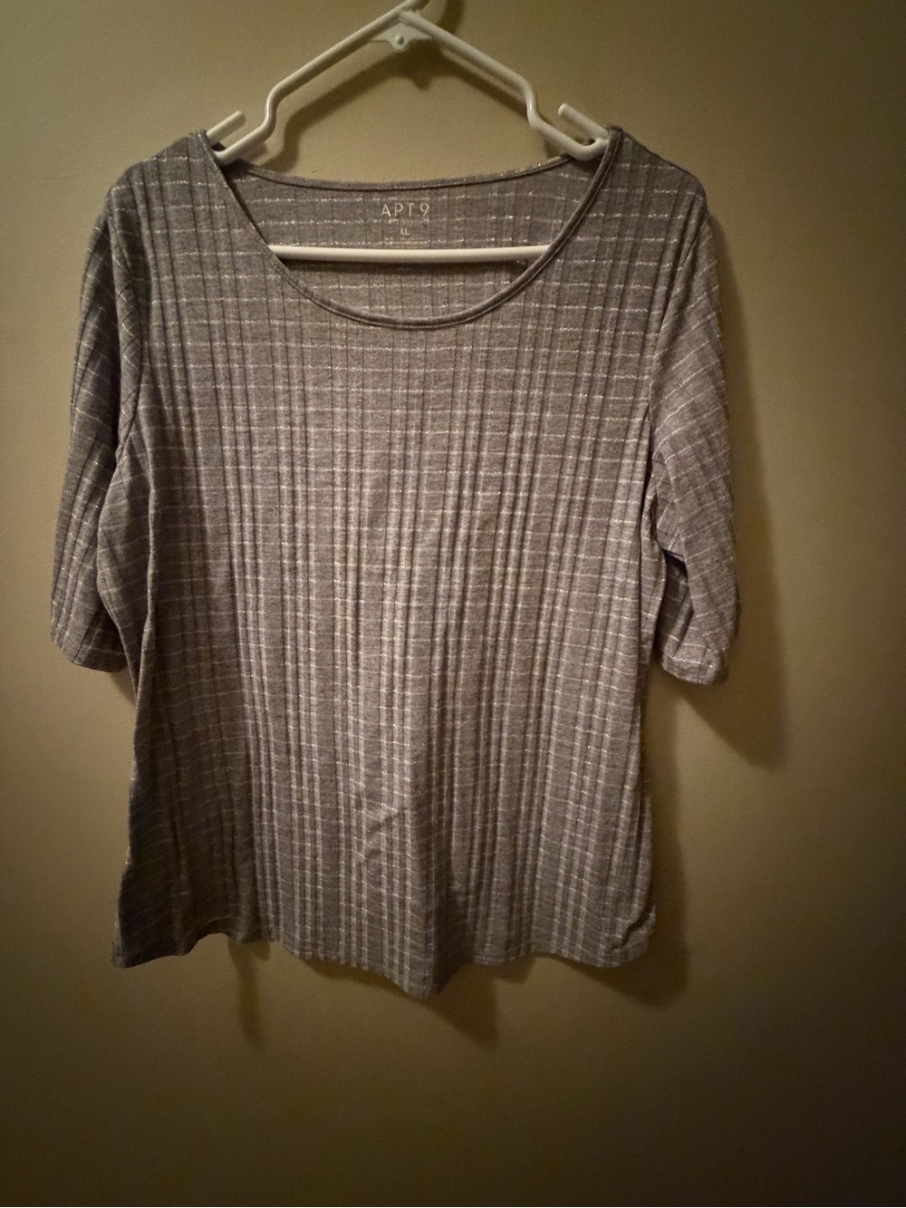 APT. 9 Women's Gray Ribbed Short-Sleeve Top Sz Xl